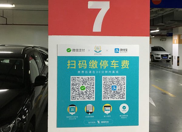 Figure 13. QR code Wechat et Alipay pour le paiement d’une place de parking. Crédit : John Pasden.